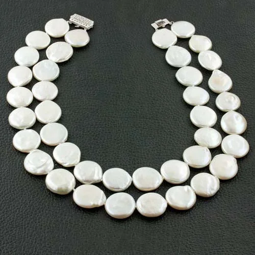 Vintage-inspired necklaces for timeless charm-Double Strand Coin Pearl Necklace