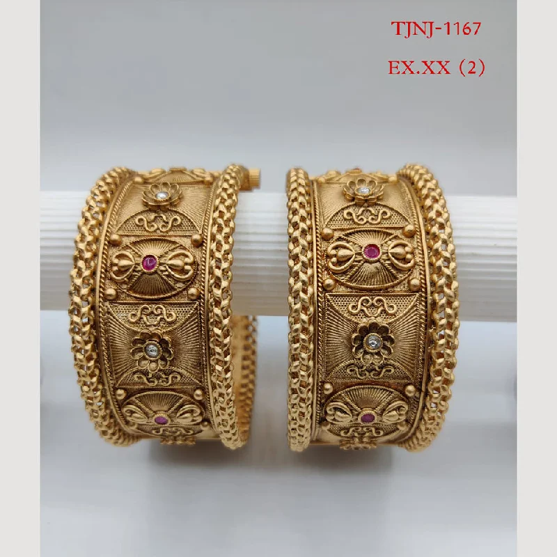 Double-row bangles for layered elegance-Choice Gold Plated Pota Stone Bangles Set