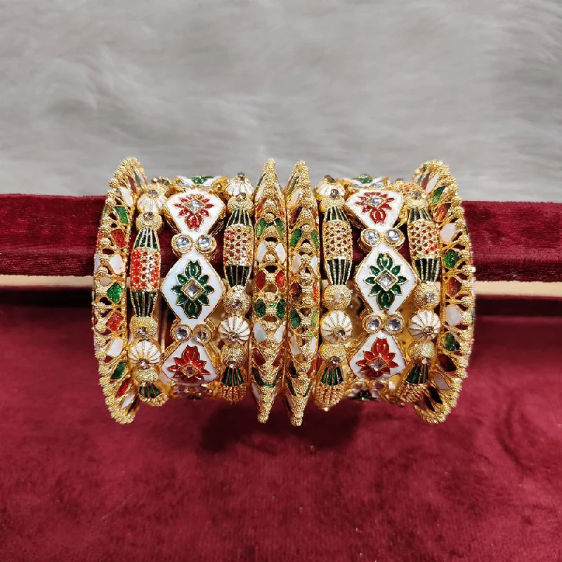 Boho-style bangles for free-spirited fashion-Pooja Bangles Gold Plated Kundan Stone And Meenakari Bangles Set