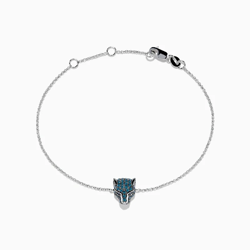 Charm bracelets for meaningful jewelry-Signature 14K White Gold Black and Blue Diamond Panther Bracelet