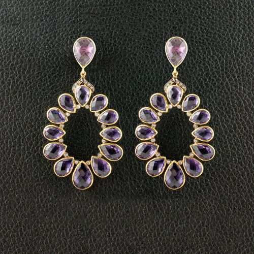 Vintage-inspired earrings for timeless beauty-Amethyst & Diamond Dangle Earrings