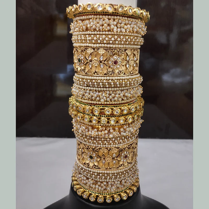 Open cuff bangles for chic simplicity-Lucentarts Jewellery Gold Plated Kundan And Pearl Bangles Set