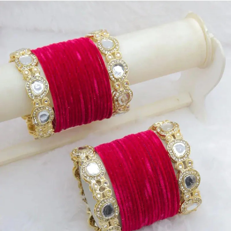 Custom designed diamond bangles for luxury gifts-Pooja Bangles Gold Plated Austrian Stone And Velvet Bangles Set