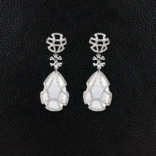 Personalized couple’s earrings for matching styles-Moon Quartz & Diamond Dangle Earrings