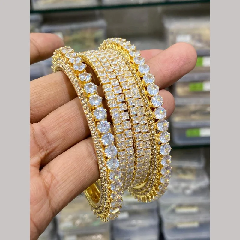 Crystal bangles for sparkling beauty-Hira Collections Gold Plated American Diamond Bangles Set