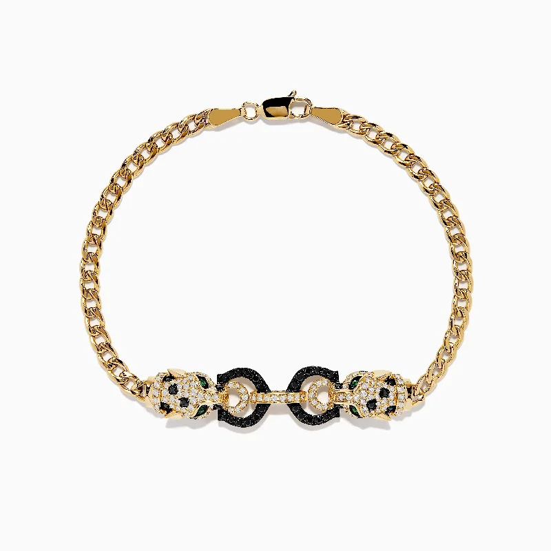 Stackable bracelets for trendy layered looks-Signature 14K Yellow Gold Black and White Diamond Panther Bracelet