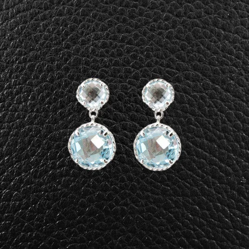 Designer earrings for luxury fashion collections-Round Blue Topaz Dangle Earrings