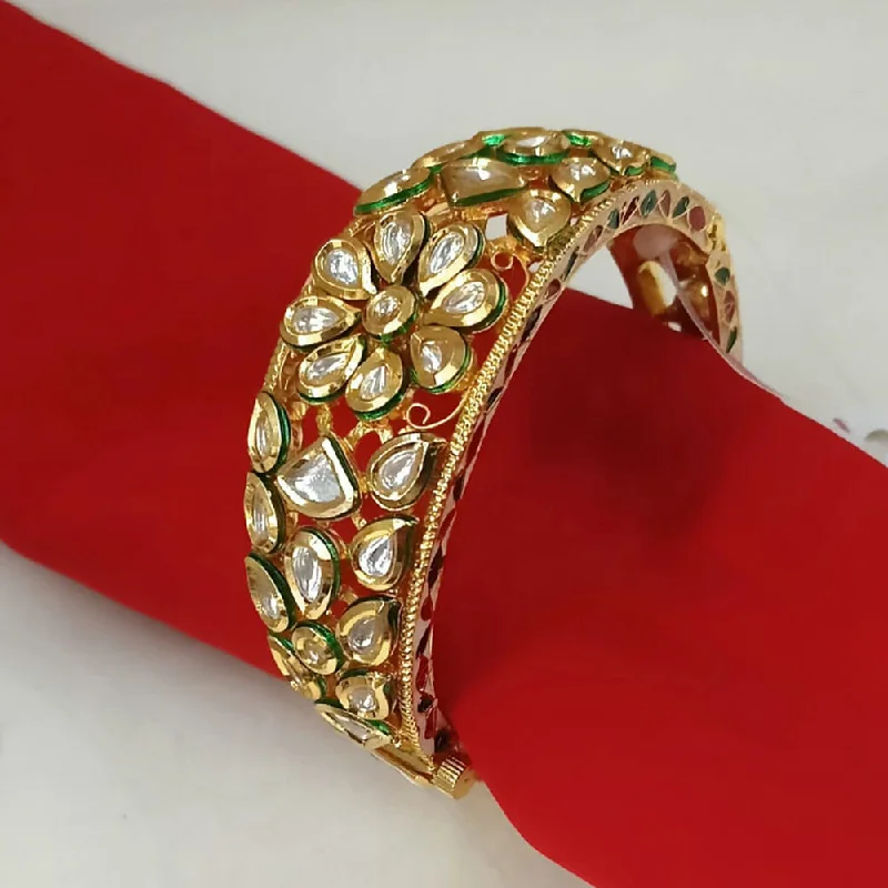 Rose gold cuff bangles for chic fashion-Padmawati Bangles Gold Plated Kundan Openable Kada