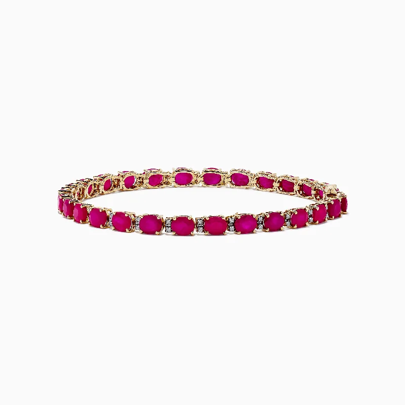 Matching couple bracelets for sweet gestures-Ruby Royale 14K Yellow Gold Ruby and Diamond Tennis Bracelet, 12.19 TCW