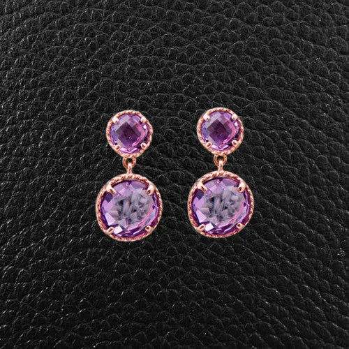 Adjustable stud earrings for a comfortable fit-Round Amethyst Dangle Earrings