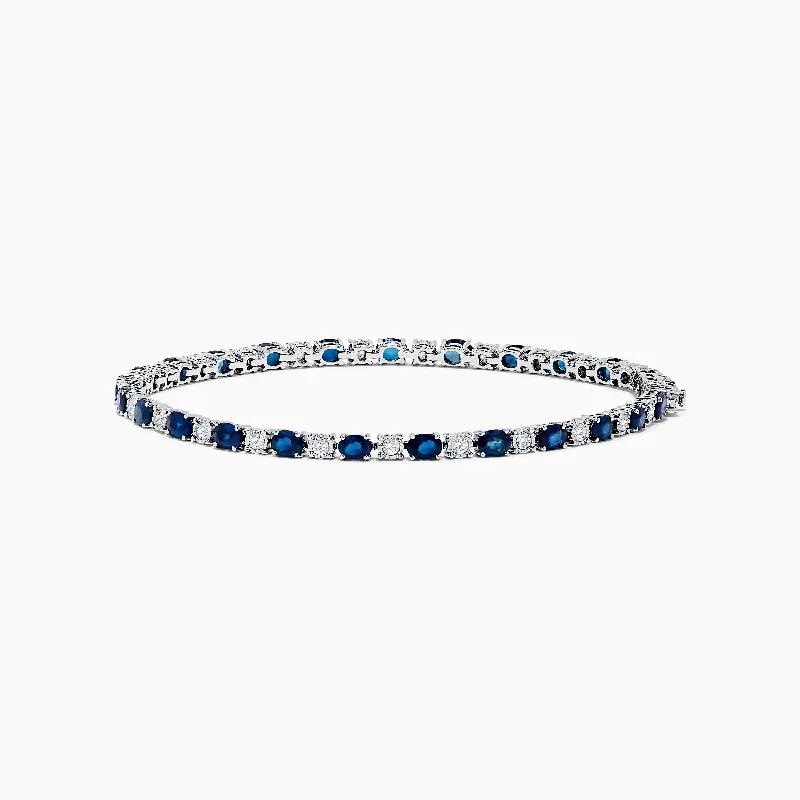 Engraved stainless steel bracelets for durable wear-Royale Bleu 14k White Gold Blue Sapphire and Diamond Bracelet