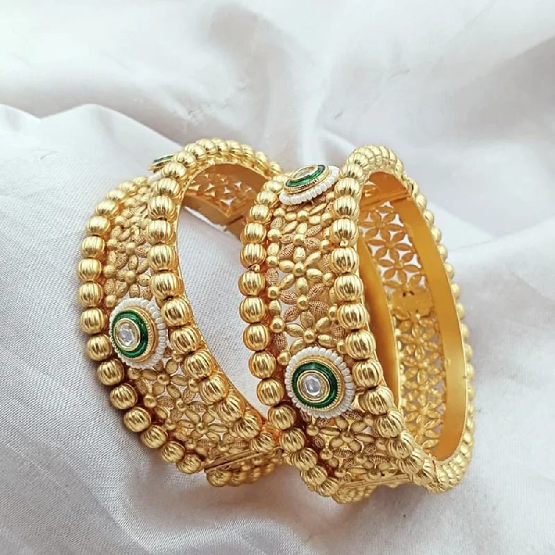 Stackable bangles for trendy layered looks-Kavita Art Gold Plated Austrian Stone And Pearls Openable Bangles Set