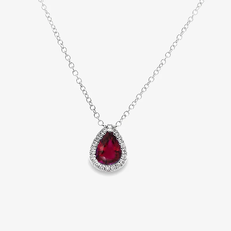 Gold necklaces for timeless elegance-0.40CT Ruby & Diamond Halo Necklace