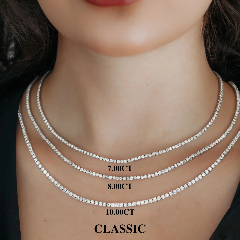 Luxury gemstone necklaces for elegant gifts-Straight Line "Classic"  Diamond Tennis Necklaces