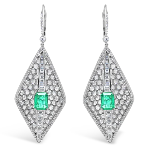 Custom engraved charm earrings for sentimental gifts-Emerald & Diamond Dangle Earrings