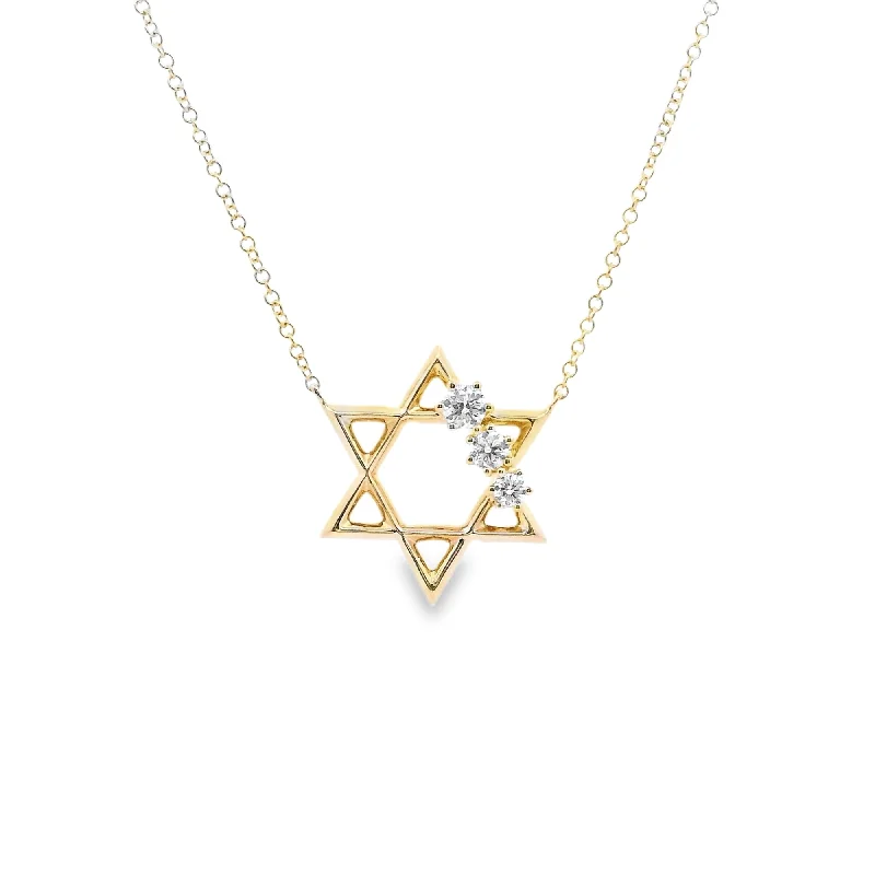 Custom charm necklaces for meaningful designs-Large 3 Diamond 0.20CT Star of David Necklace