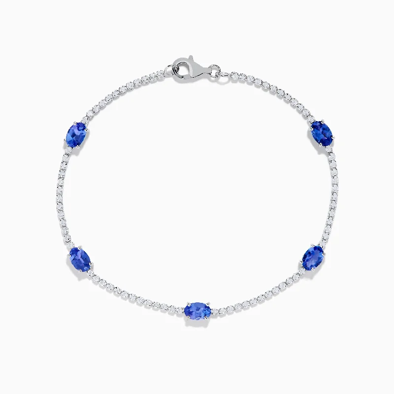 Custom initial bracelets for personalized fashion-Nahla Siri 14K White Gold Tanzanite and Diamond Station Bracelet