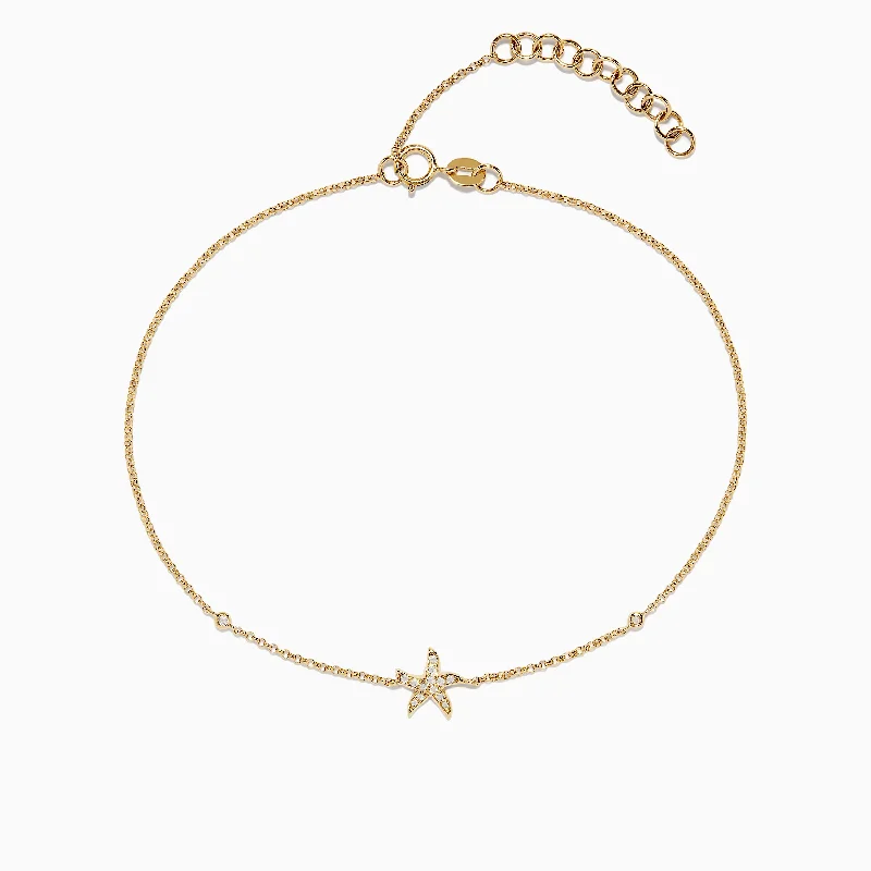 Engraved sterling silver bracelets for thoughtful gifts-Novelty 14K Yellow Gold Diamond Starfish Ankle Bracelet