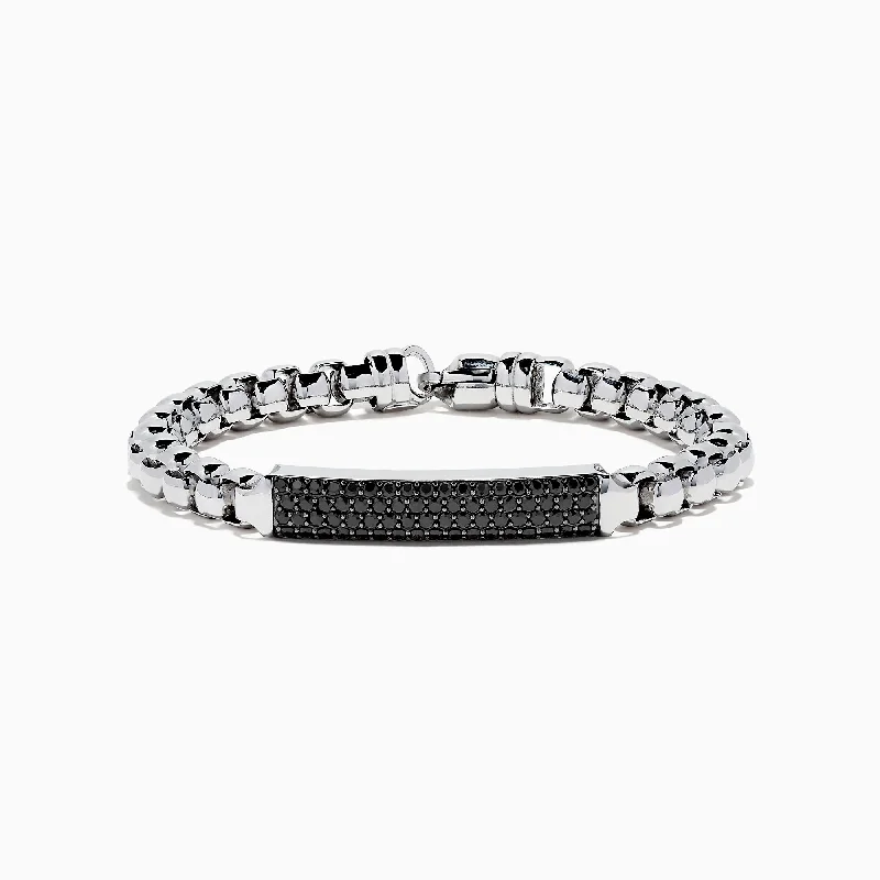 Minimalist bracelets for understated elegance-Men's 925 Sterling Silver Chian Link Black Spinel Bracelet, 3.15 TCW