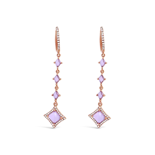 Simple gold stud earrings for minimalist style-Pink Amethyst & Diamond Dangle Earrings