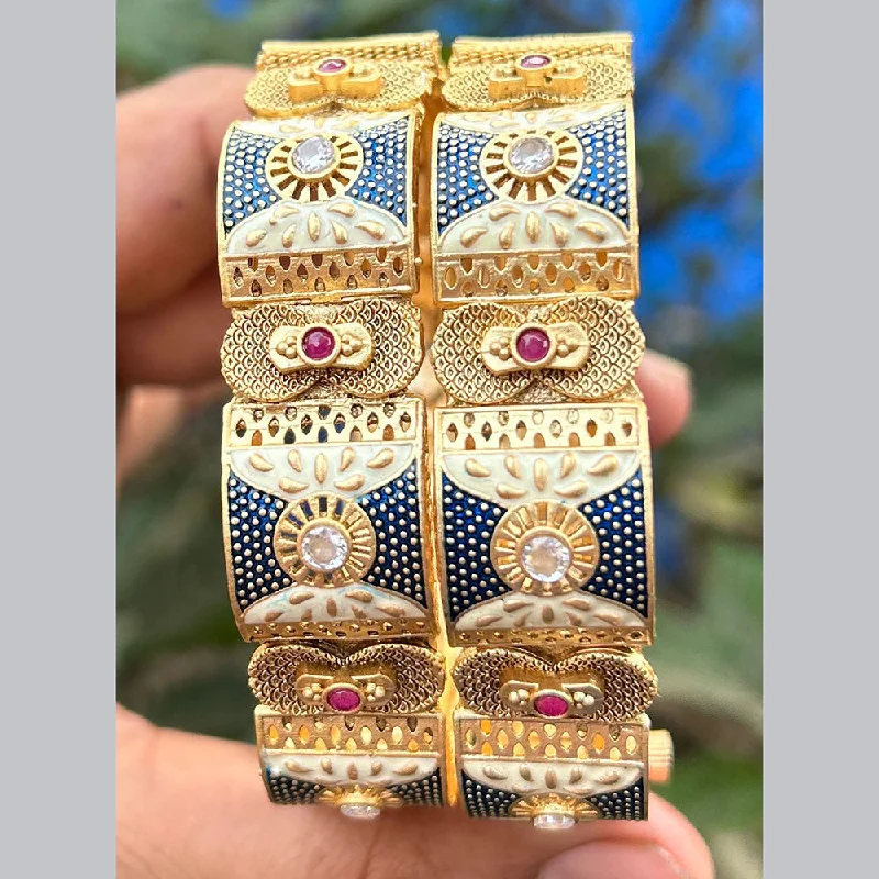 Layered bangle sets for trendy looks-Neetu Art Gold Plated Pota Stone Meenakari Openable Bangles Set