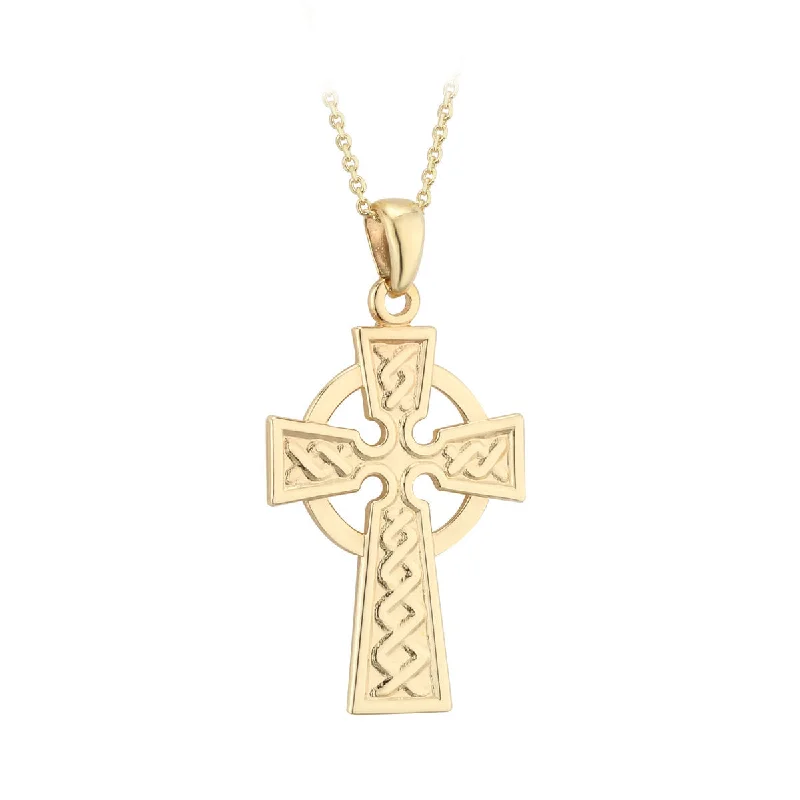 Simple silver necklaces for classic appeal-14k Gold Celtic High Cross Pendant