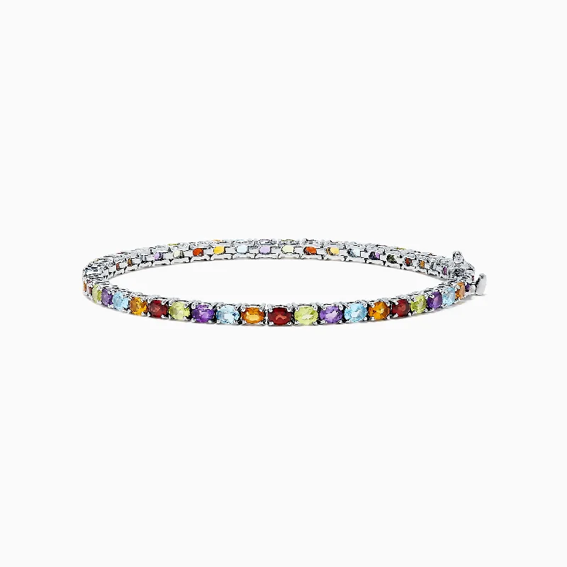 Fashionable braided bracelets for casual style-Mosaic Sterling Silver Multi Gemstone Tennis Bracelet, 9.10 TCW