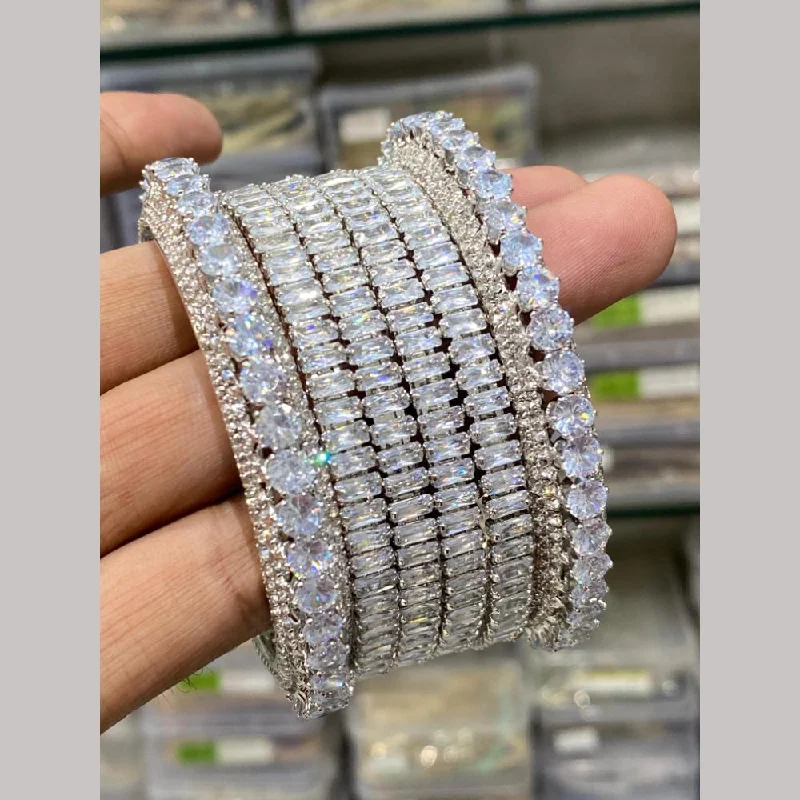 Stackable bangles for trendy layered looks-Hira Collections Silver Plated American Diamond Bangles Set