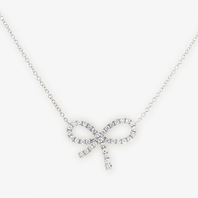 Custom engraved necklaces for personalized gifts-0.30CT Diamond Bow Necklace