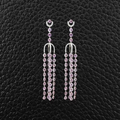 Art deco stud earrings for vintage elegance-Pink Topaz & Diamond Dangle Earrings