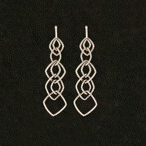 Handmade silver earrings for unique beauty-Cascading Dangle Diamond Earrings