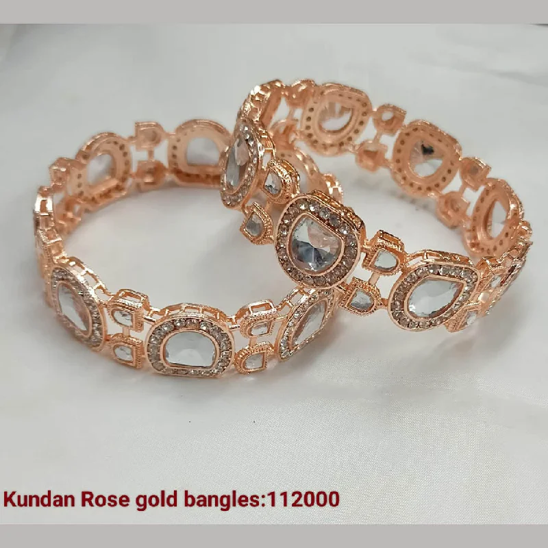 Rose gold cuff bangles for chic fashion-Padmavati Bangles Rose Gold Plated Kundan Bangles Set