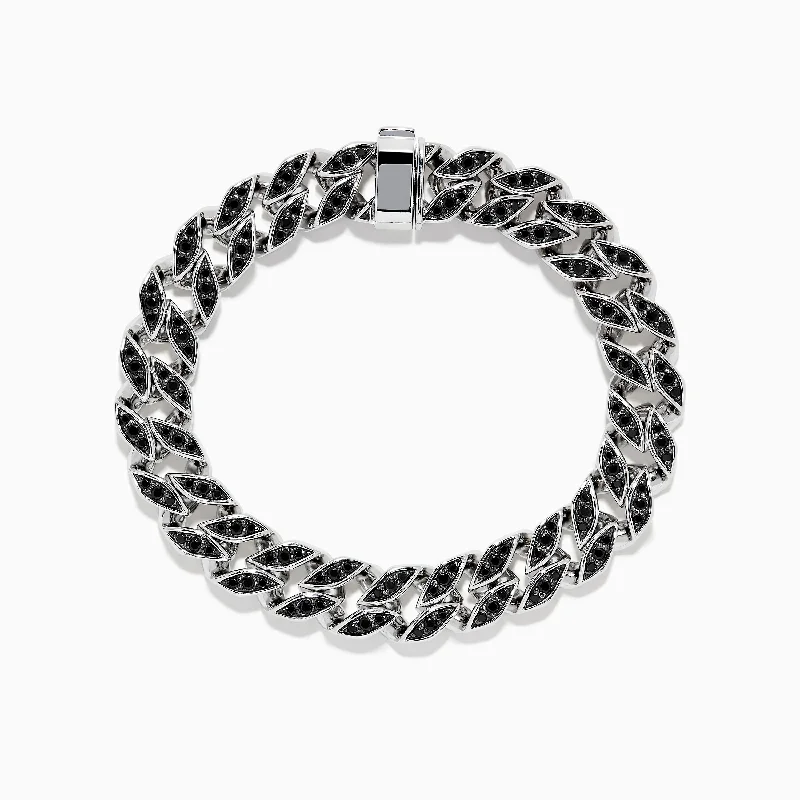 Chunky chain bracelets for bold statements-Men's 925 Sterling Silver Black Spinel