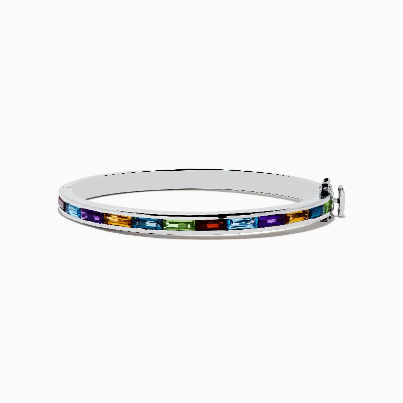 Silver cuff bracelets for modern minimalism-Mosaic 925 Sterling Silver Multi Color Bangle