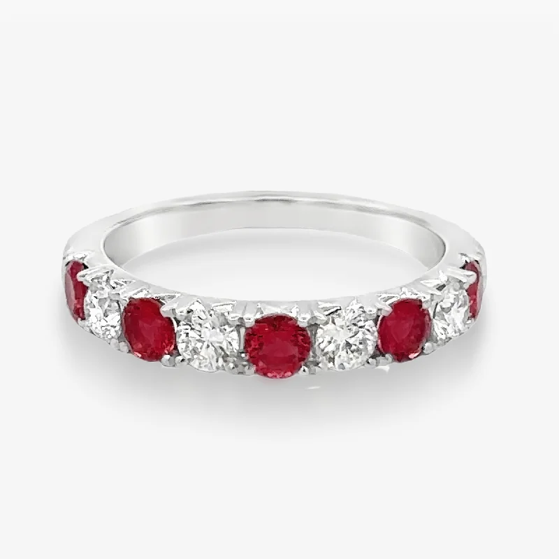 Personalized initial rings for unique style-0.80CT Ruby & Diamond Halfway Ring