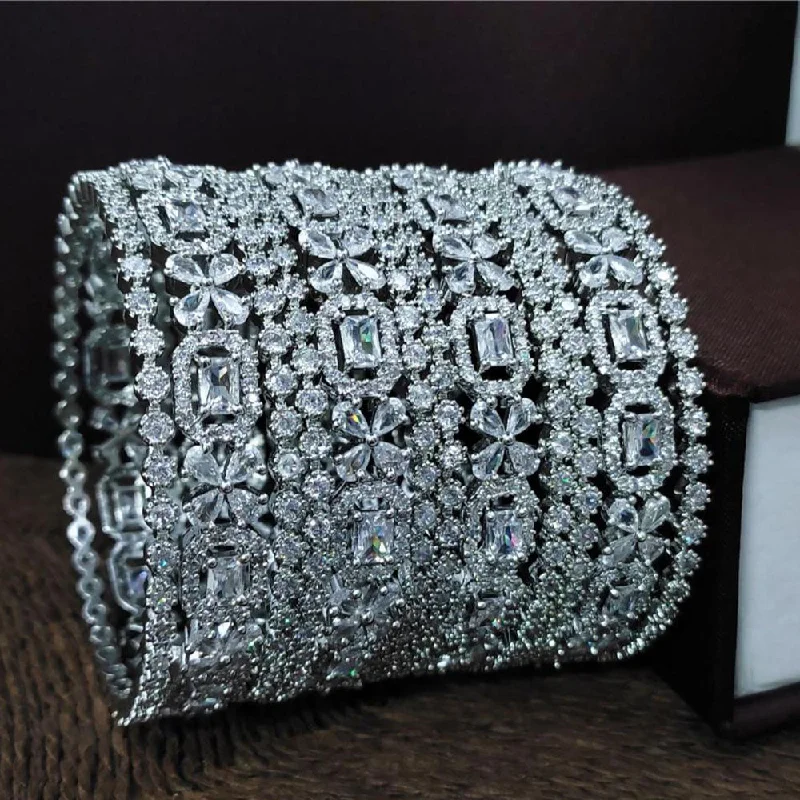 Stackable bangles for trendy layered looks-Aamrapali Silver Plated American Diamond Bangle Set