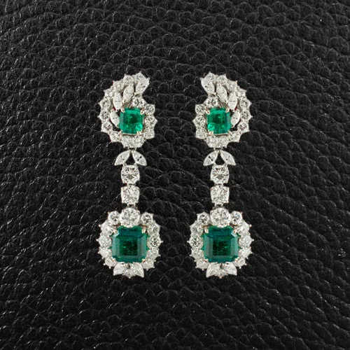 Luxury pearl earrings for upscale events-Emerald & Diamond Dangle Earrings