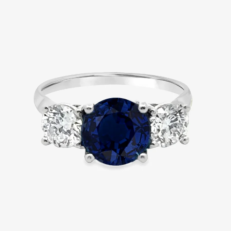 Handcrafted engagement rings for unique proposals-3.12CT Blue Sapphire & Diamond Ring