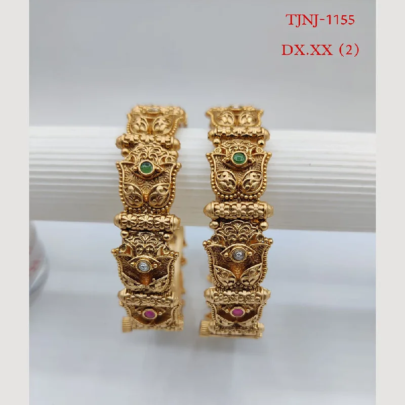 Adjustable bangle sets for versatile style-Choice Gold Plated Pota Stone Bangles Set