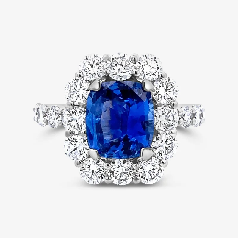 Vintage-style rings for classic elegance-3.05ct Blue Sapphire & Diamond Halo Ring