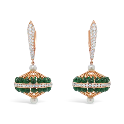 Luxury pearl earrings for upscale events-Diamond, Emerald & Pearl Dangle Earrings