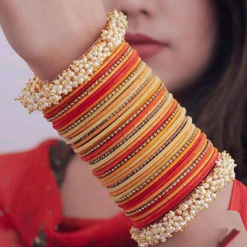 Personalized couple bangles for matching jewelry-Martina Jewels Pack Of 6 Traditional Gold Plated Thread & Pearl Bangles Set