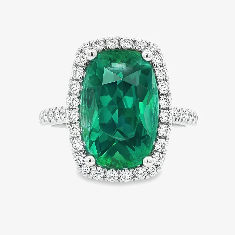 Couples’ rings for matching designs-4.98CT Emerald & Diamond Halo Ring