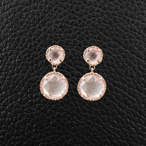 Gold-plated earrings for a luxe yet affordable look-Round Rose Quartz Dangle Earrings