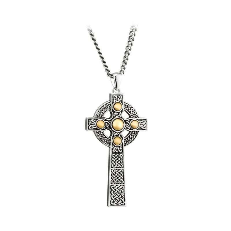 Birthstone necklaces for personalized gifts-Men's Silver & 10K Gold Dome Large Celtic Cross