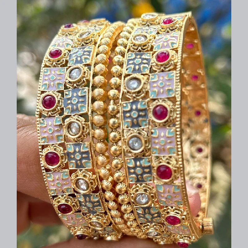 Classic gold bangle sets for traditional looks-Neetu Art Gold Plated Pota Stone Meenakari Openable Bangles Set