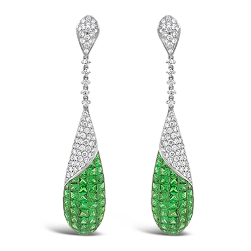 Custom heart-shaped earrings for romantic gifts-Tsavorite & Diamond Dangle Earrings