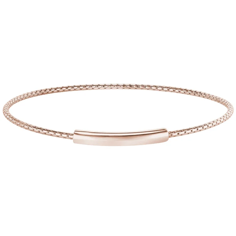 Designer bracelets for high-end fashion-Rose Gold Finish Sterling Silver Opening Corean Cable Bangle Bracelet with High Polished Bar