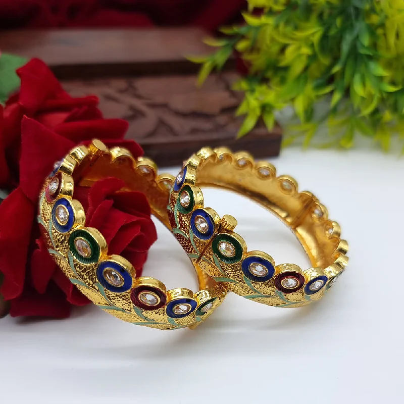 Custom engraved bangles for personalized gifts-JCM Gold Plated Kundan Stone And Meenakari Bangles Set